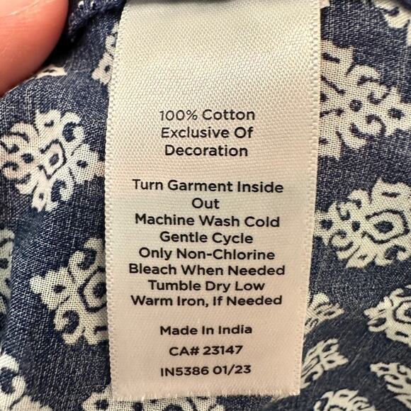 TALBOTS | Blue Boho Embroidered Tunic Top 100% Cotton | Size Medium - Picture 7 of 7